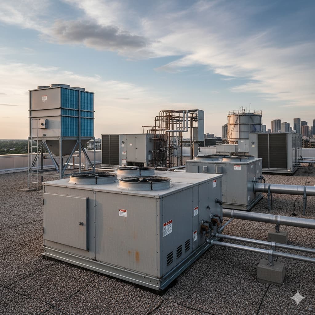 Large-scale VRV and Chiller Plant installation for commercial building.