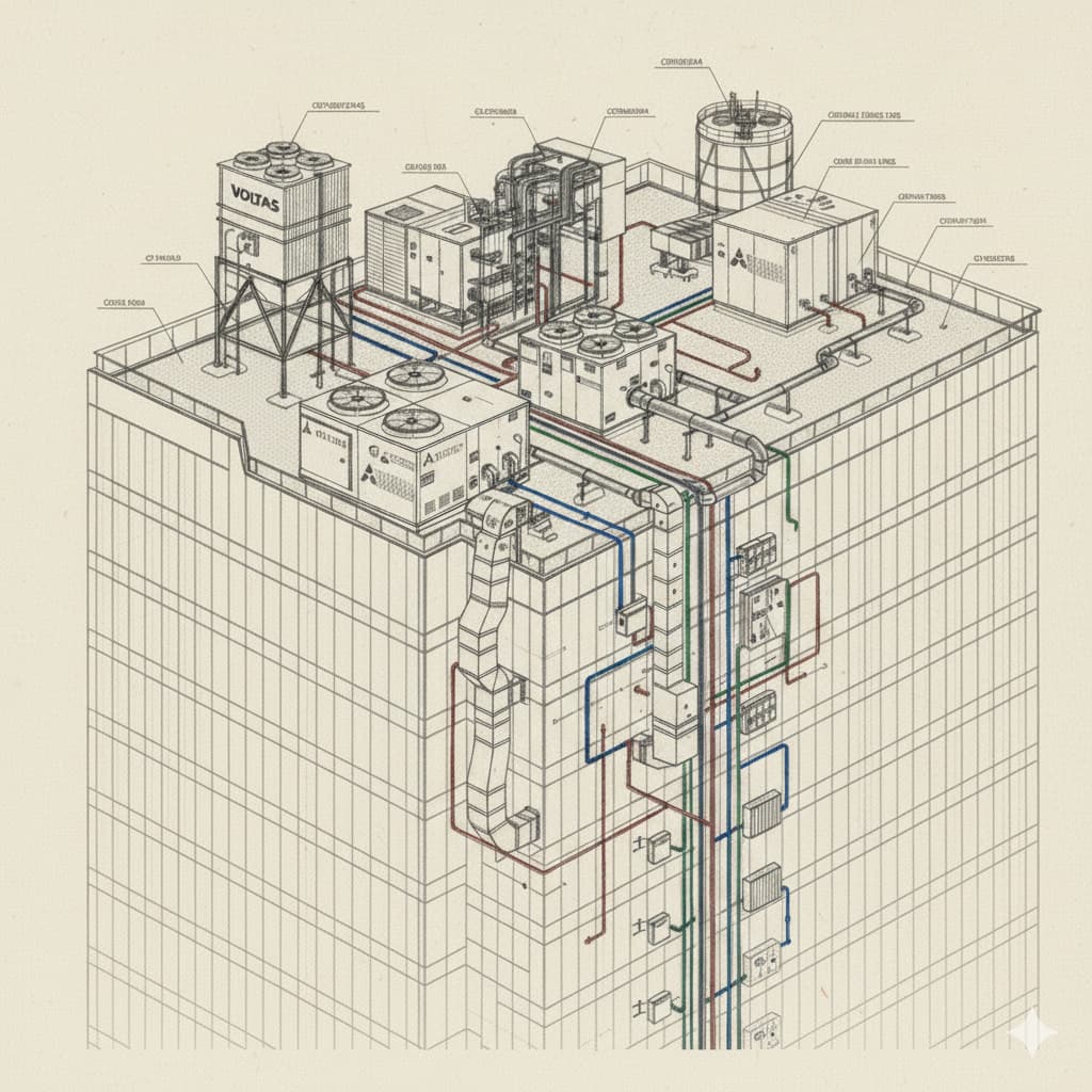 Technician performing annual maintenance on a commercial HVAC unit.